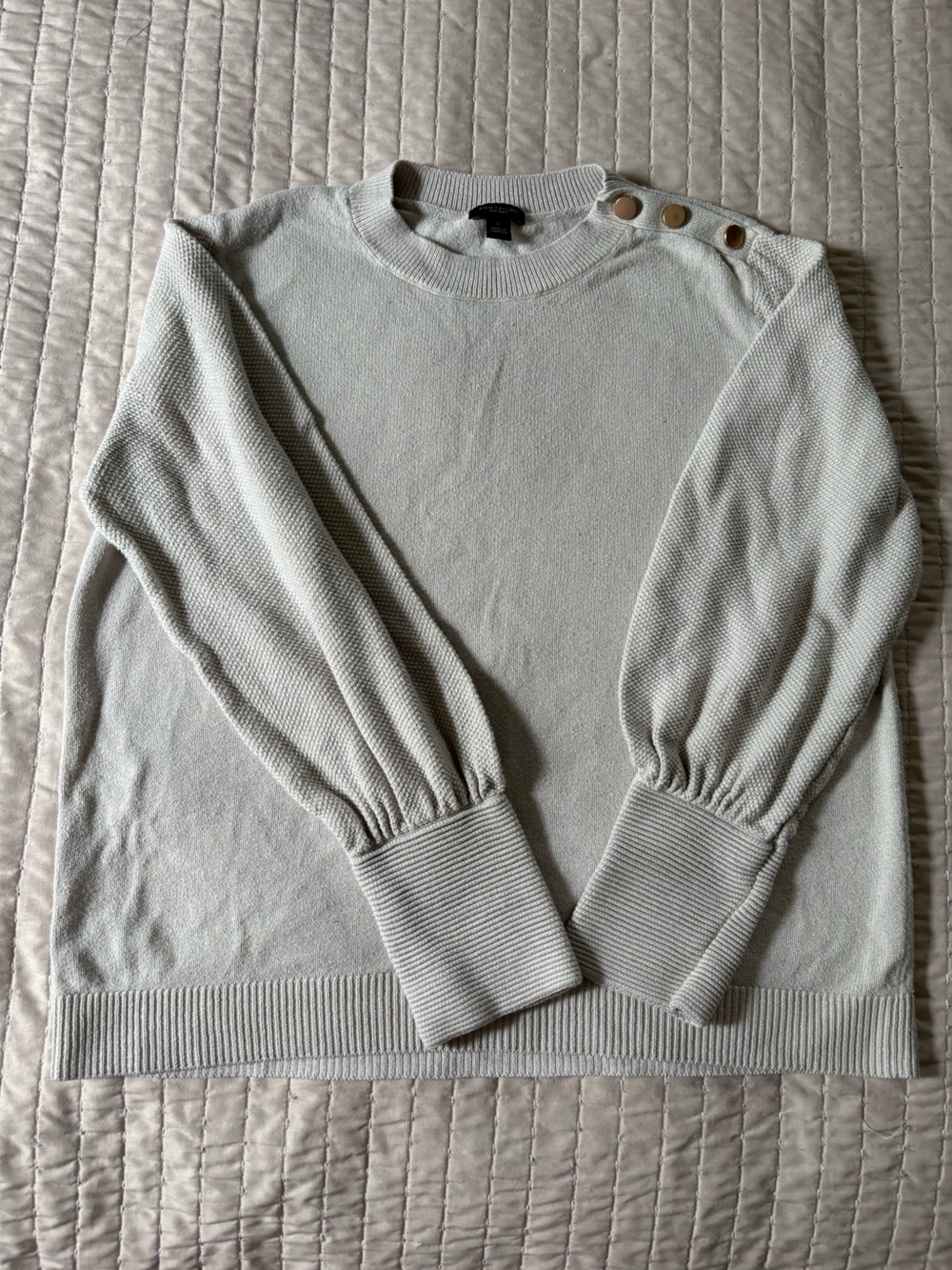 Ann Taylor Light Gray Balloon-Sleeve Crewneck Sweater